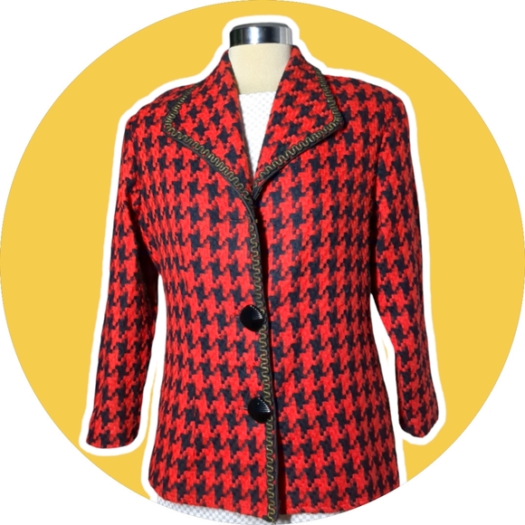 CASSADA Red and Black Plaid Vintage Blazer Size 12 - Picture 1 of 13